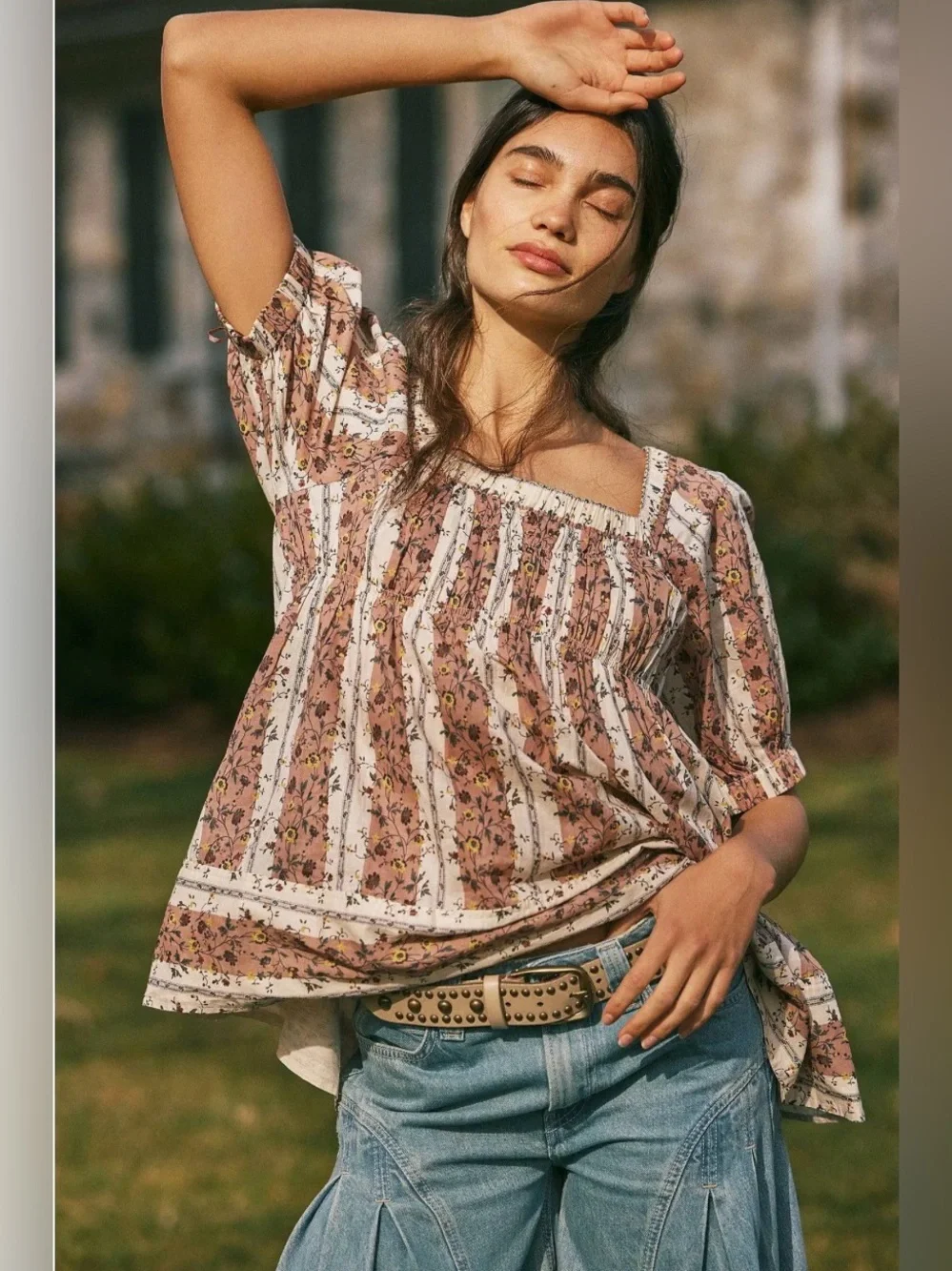 Free People Women's Vintage Lover Floral Print Short Sleeve Blouse
